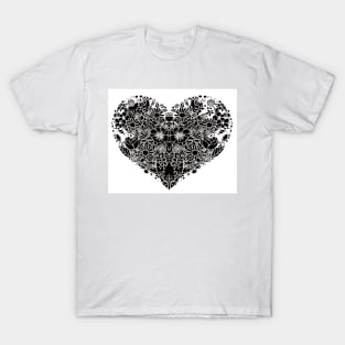 Black flower heart T-Shirt